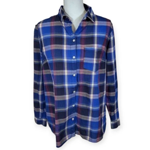 OLD NAVY CLASSICS BUTTON DOWN SHIRT BLUE & RED PLAID SZ.L EUC. - Picture 2 of 8